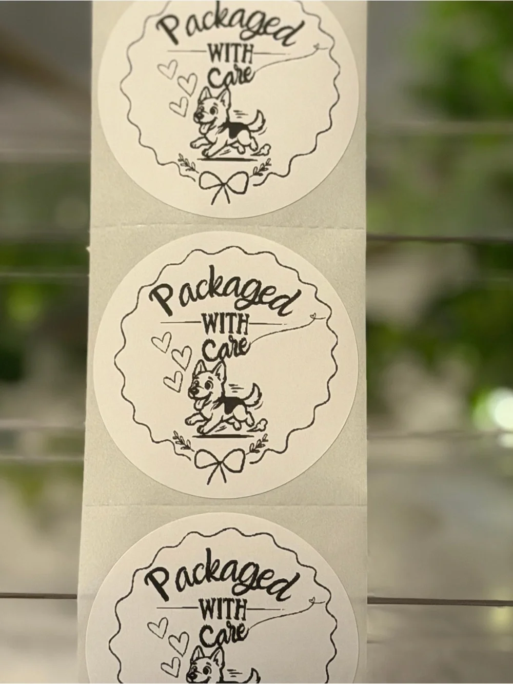 Packaged With Care German Shepherd 2” Round Stickers 200 Labels Hearts